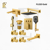 Complete Concealed Bathroom Shower Set | Brushed Gold | FL-020