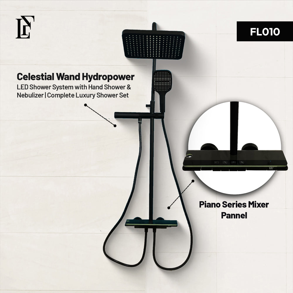 Celestial Wand – Hydropower LED Shower System | Rainfall, Hand Shower & Spa Wand | Complete Luxury Shower Set