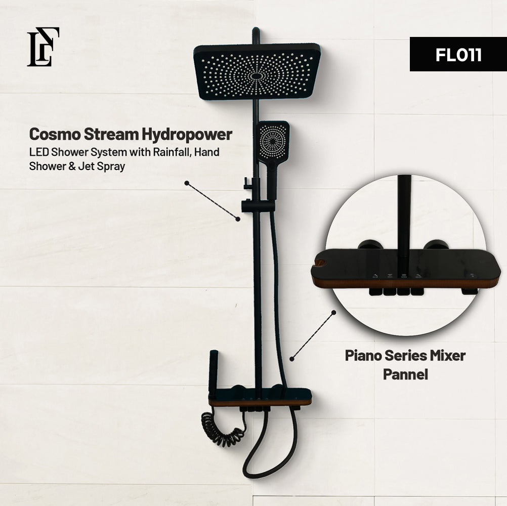 Cosmo Stream – Hydropower LED Rainfall & Hand Shower System | Complete Luxury Shower Set