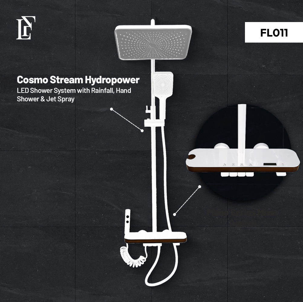 Cosmo Stream – Hydropower LED Rainfall & Hand Shower System | Complete Luxury Shower Set