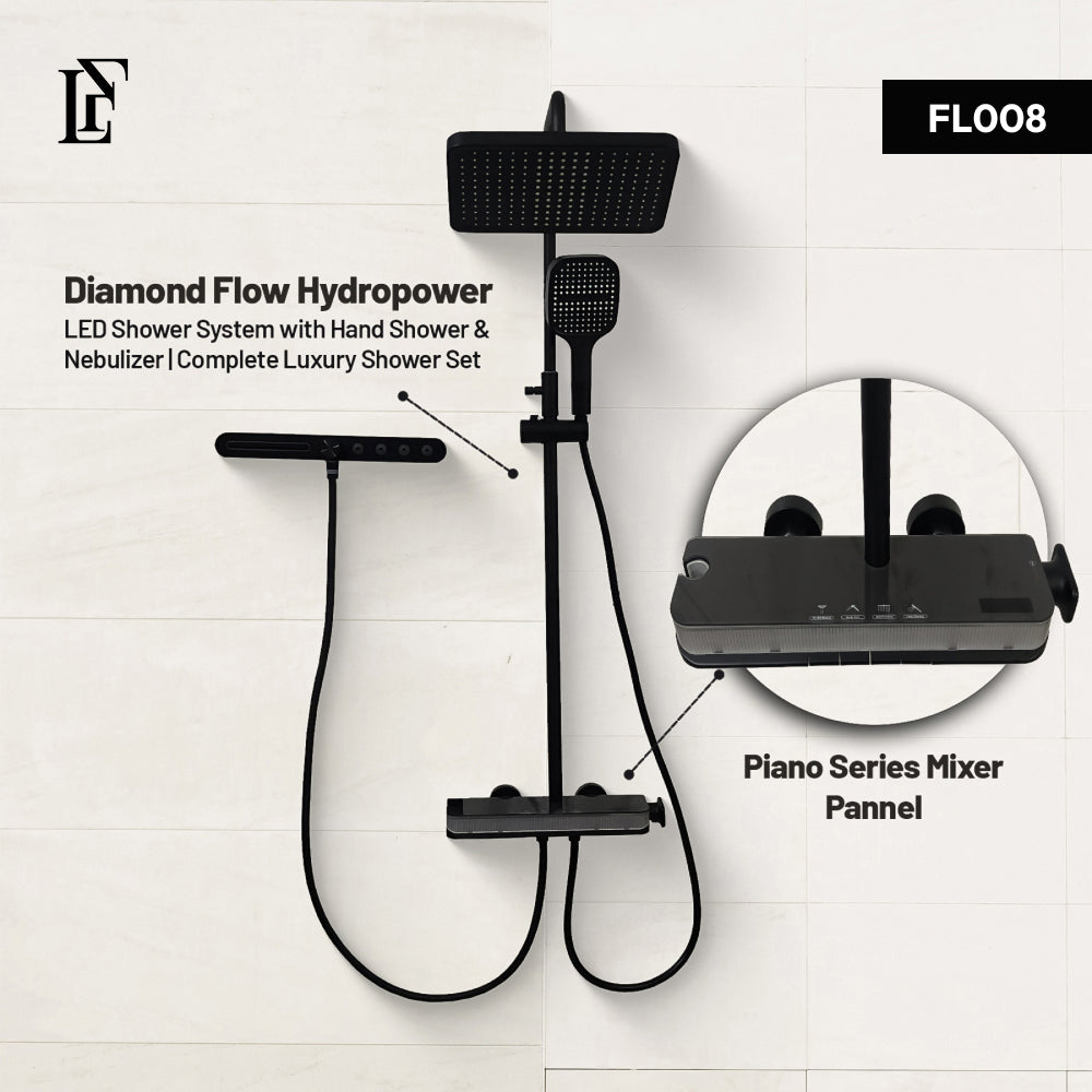 Diamond Flow – Hydropower LED Shower System with Hand Shower & Nebulizer | Complete Luxury Shower Set