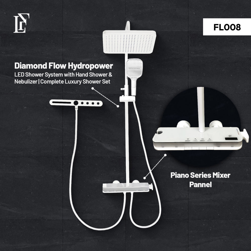 Diamond Flow – Hydropower LED Shower System with Hand Shower & Nebulizer | Complete Luxury Shower Set