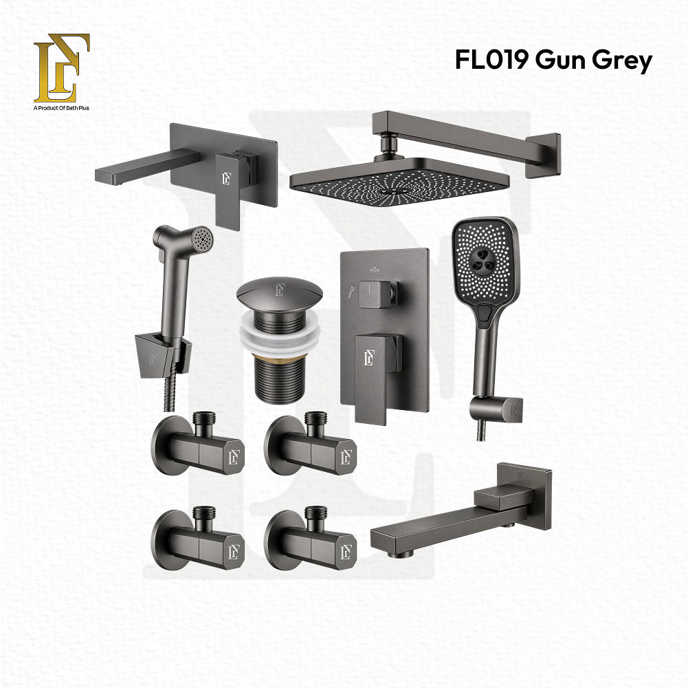 Complete Concealed Bathroom Shower Set | Gun Grey | FL-019