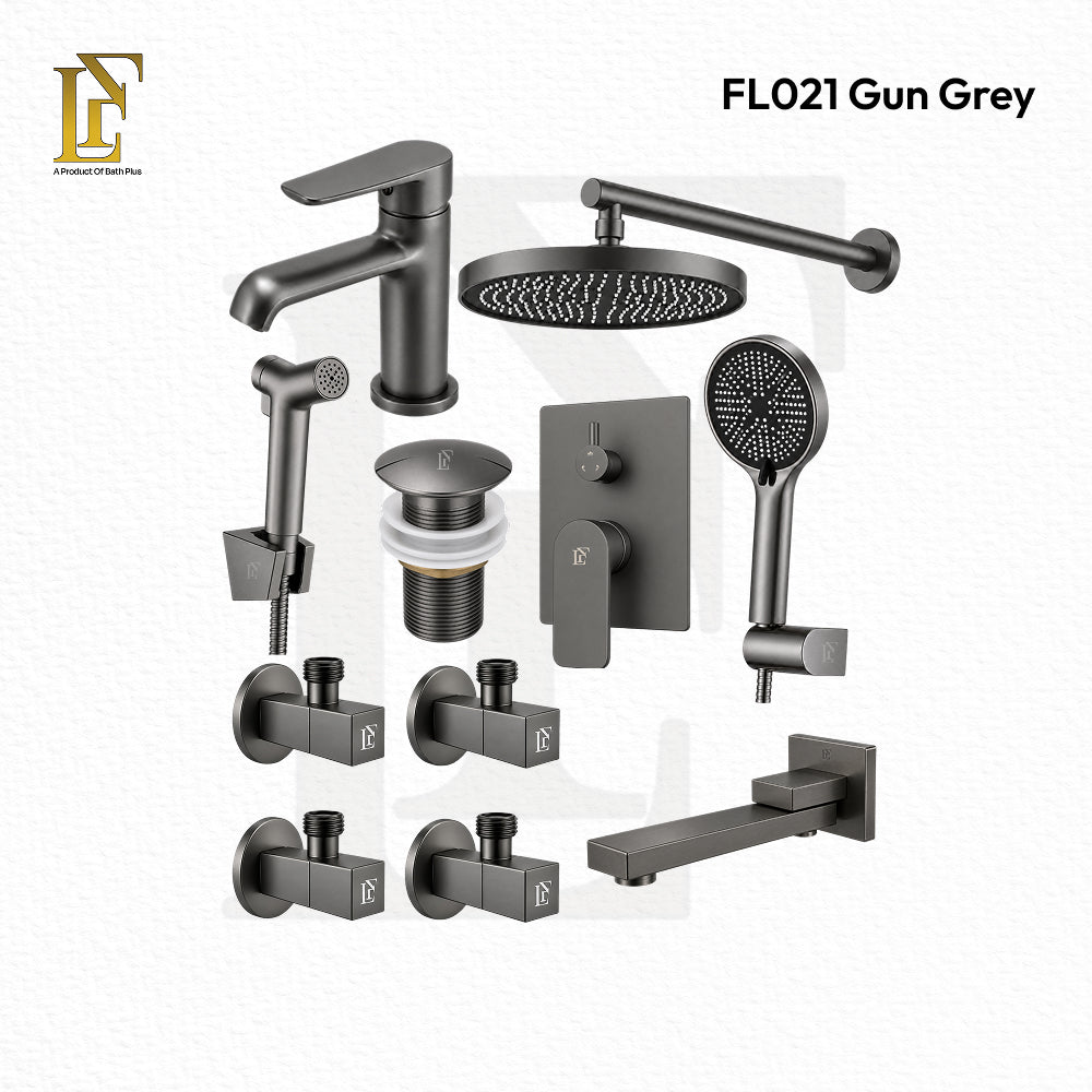 Complete Concealed Bathroom Shower Set | Gun Grey | FL-021