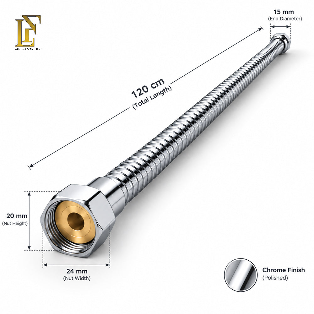 Flexible Metal Shower Hose | Pure SUS 304 | 120cm | Chrome | FL Bath Plus