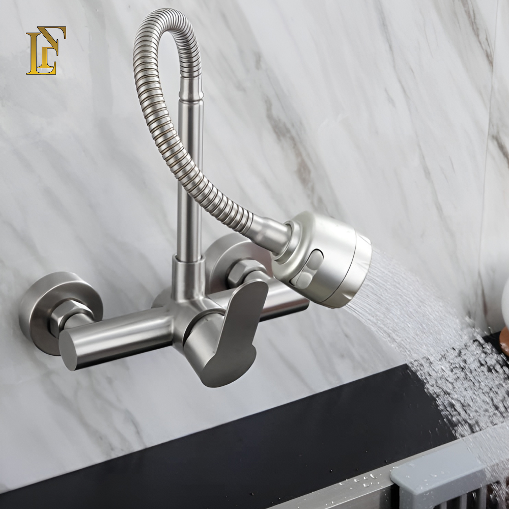 Kitchen Sink Mixer | 360° Movable Shower Neck | Wall Mounted | Pure SUS 304