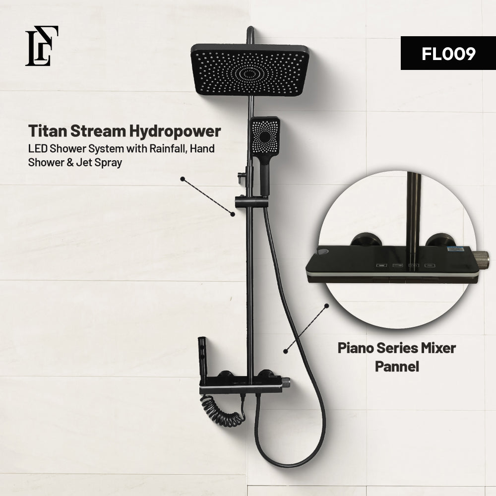 Titan Stream – Hydropower LED Rainfall & Hand Shower System | Complete Luxury Shower Set
